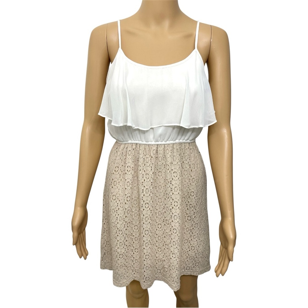 Forever 21 Two tone Cream and Tan Lace Ruffle Mini Dress women’s size S